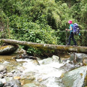 Crossing a stream in Cocora Valley