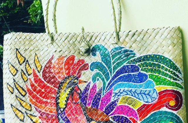 One-of-a-kind items like this hand-painted Sarimanok bag by Khrisna Nanola are the perfect take-home gifts for family and friends.