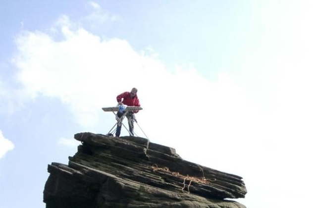 Extreme Ironing enthusiasts go to great heights in order to get a perfectly pressed button-down. 