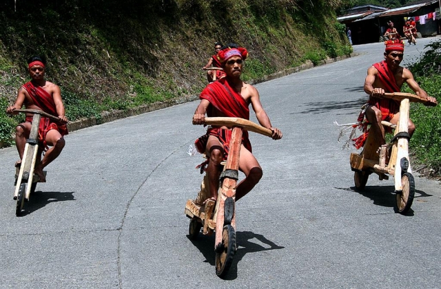 Wooden scooter race in Banaue. 