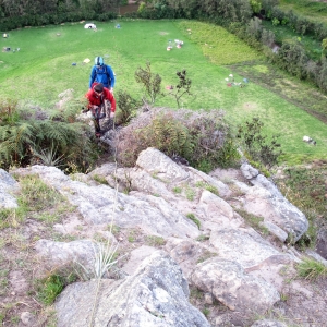 At the top of a multi-pitch route in Suesca