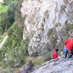 Descending from the top of a route in Suesca