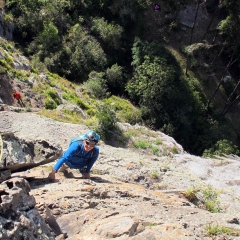 Approaching the belay ledge