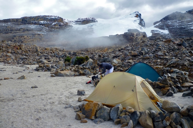 At La Playa basecamp on the shore of Laguna Grande