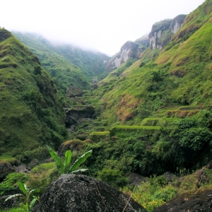 Mountains, river and rice terraces converging