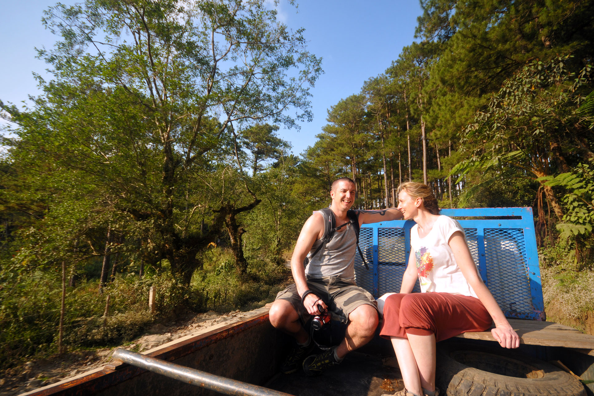 Appreciating the mountain view of Sagada from the back of a truck